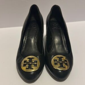 Tory Burch Black Wedge with Gold Logo